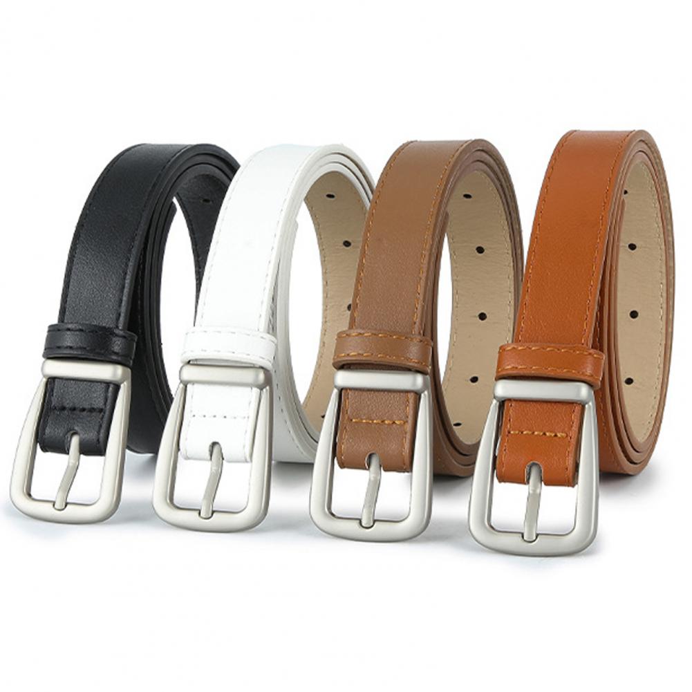 Women Belt Solid Color Pin Buckle Belt Multi Holes Adjustable Length Faux Leather Waistband Jeans Long Pants Belt