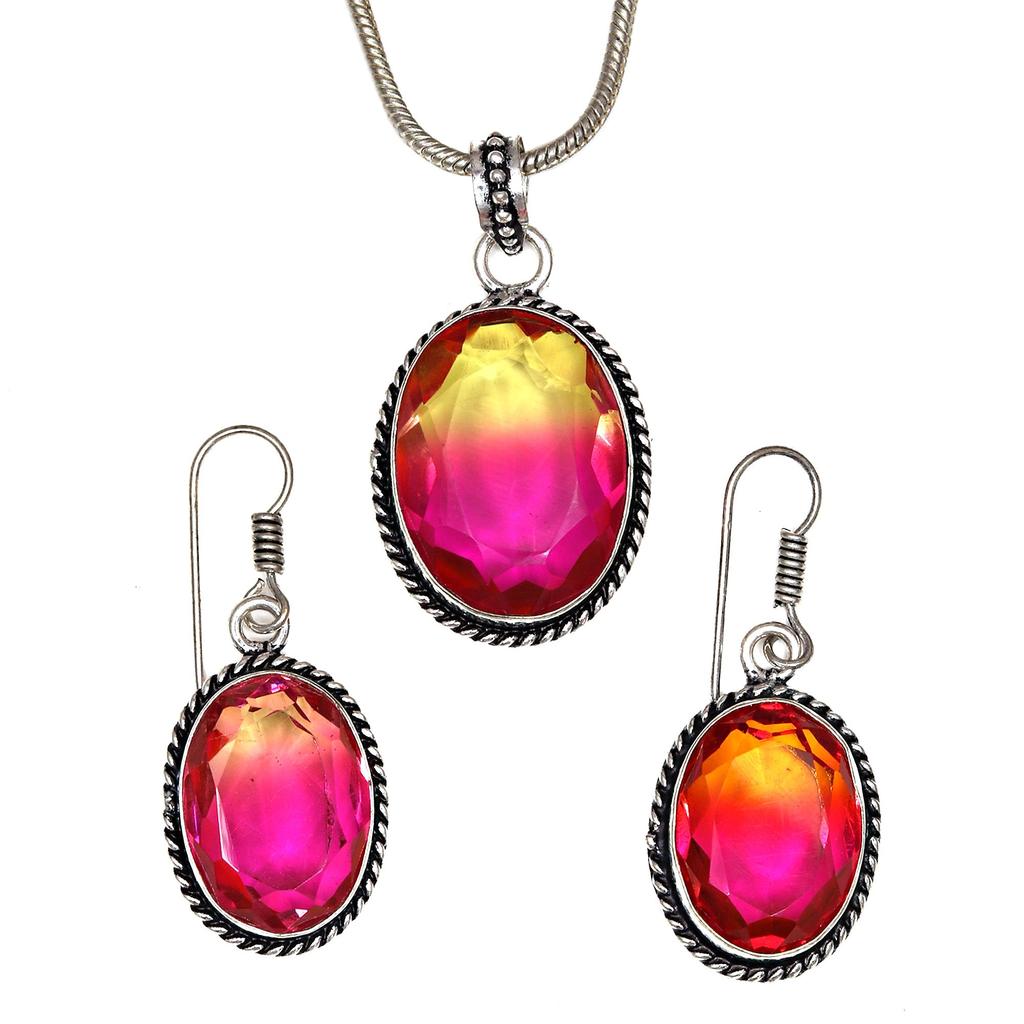 Tourmaline Set Gemstone Gift Wedding Party Bi-Color Pendant,Earring,Ring