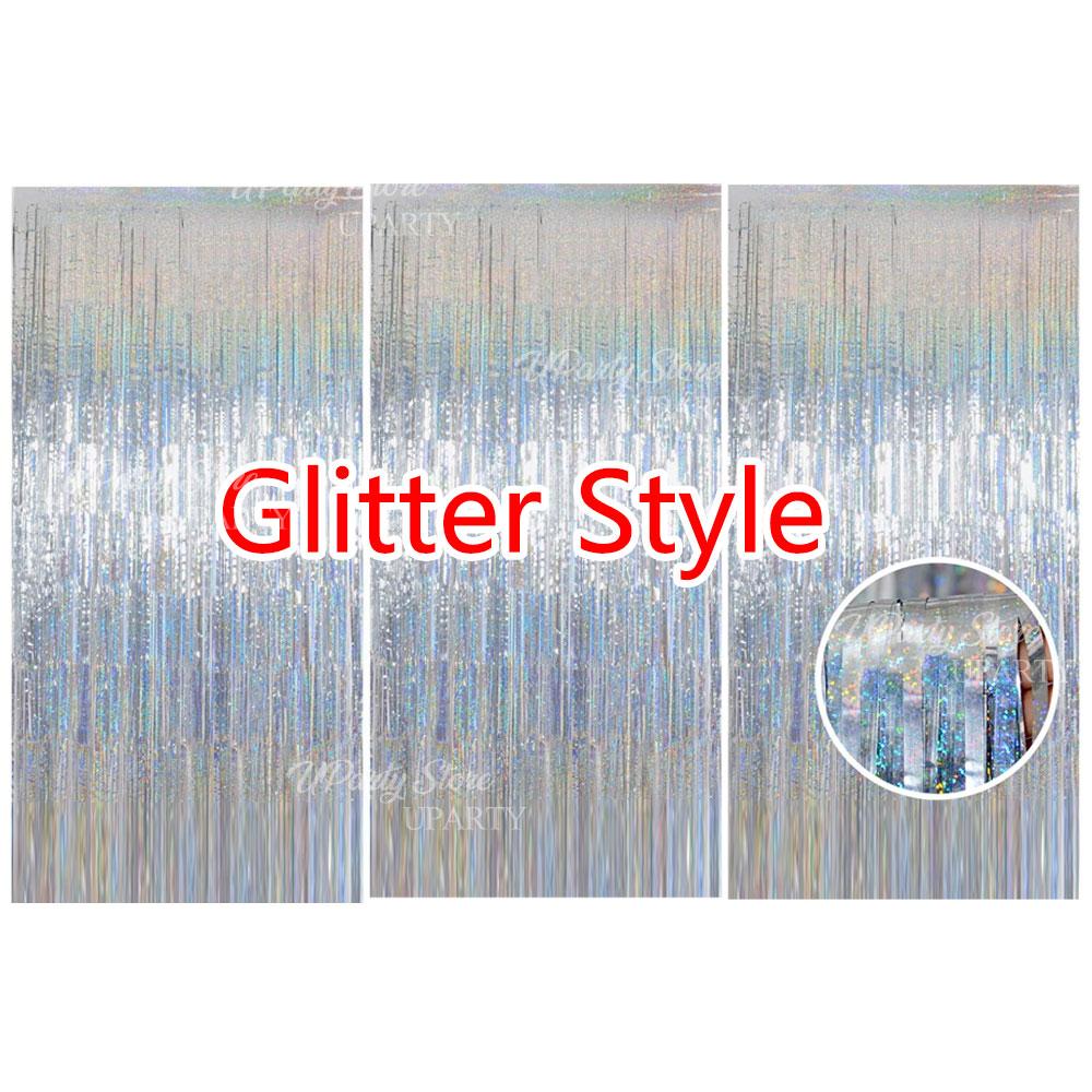 3Pcs Silver Foil Fringe Curtains 10 Colors Metallic Rose Gold Tinsel Streamer Curtains for Birthday Wedding Party Backdrop Decor