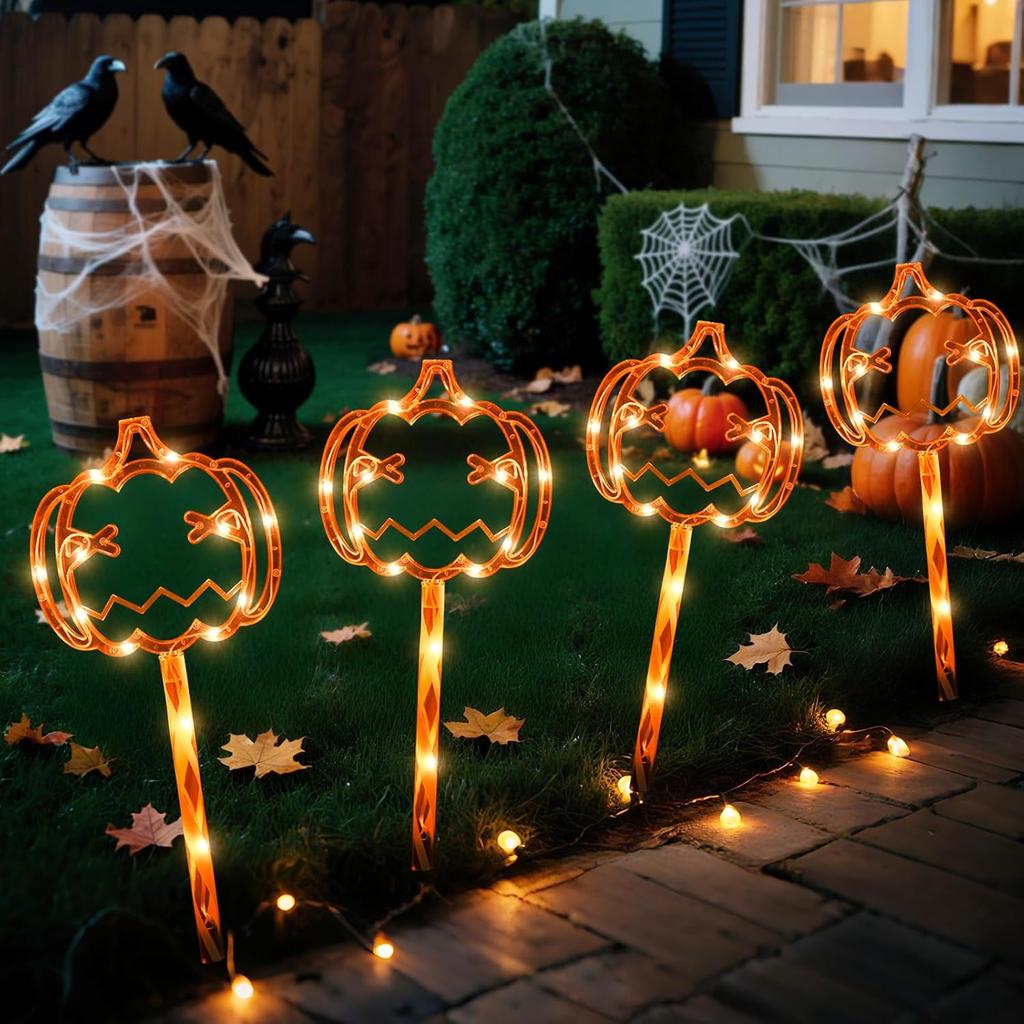 LOLStar Halloween Decorations, 5 Pack Halloween Pathway Lights, Jack-o-Lantern Orange Pumpkin Lights for Walkway, Sidewalk, Garden, Yard, Lawn,