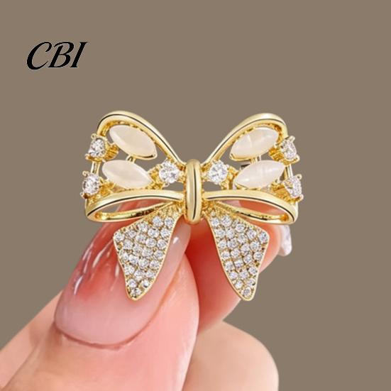 Women Lapel Pins Rhinestone Bow Brooch, Cat Eye Stone Bowknot Pin, Sweater Delicate Suit Collar Brooches Cardigan Coat Suits Clothing Accessories,