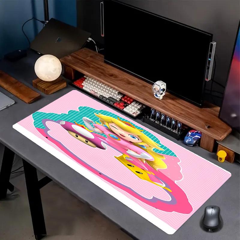 Princess Peach Toadstool Print Mouse Pad, Anti‑Slip Desktop keyboard Mat, for PC Laptop Gaming Working Daily Use, Cool Festival Surprise Gift