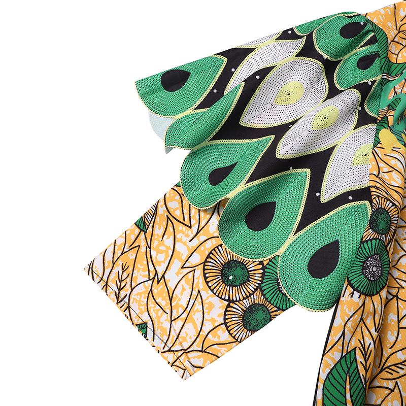 Oversized Women's 3/4 Sleeve Round Neck Floral Printed Long Dresses