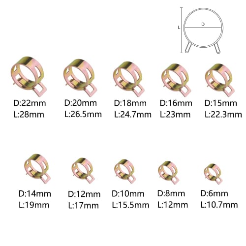 WMYCONGCONG 155-Piece Set of 10 Sizes, 6-22mm Spring Clamp Hose Band Clips, 65Mn Steel, Zinc Plated, Pipe Tube Fasteners, Silicone, for Water Pipe, Va