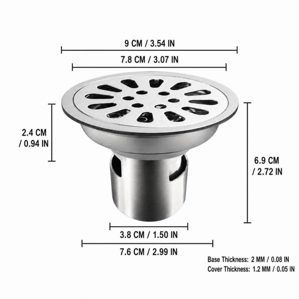 304 Stainless Steel Floor Drain 3.54 Inch Diameter Odor Resistant Drain Kit Shower Drain  Washroom