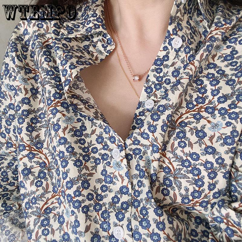 Весенне-осенняя женская рубашка, популярная литература и искусство, ретро-рубашка с виноградным принтом и цветами, свободная большая тонкая рубашка