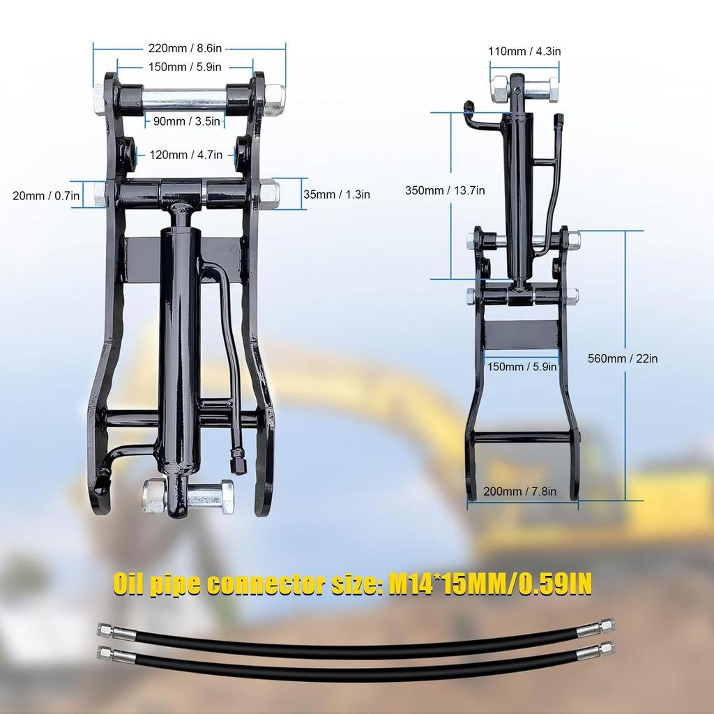 Гидравлический зажим-палец экскаватора из марганцовистой стали Мини-экскаватор Гидравлический зажим-палец с одним отверстием с 2 шлангами M14