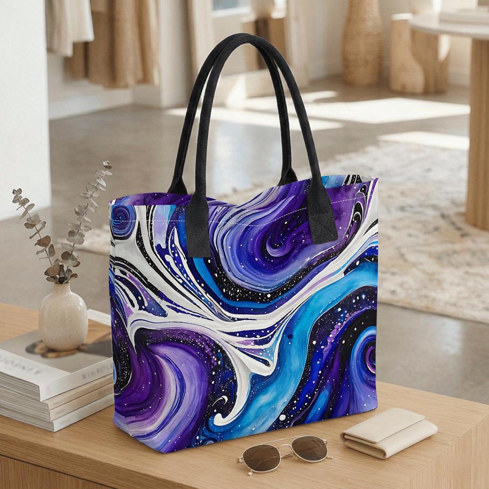 Purple Galaxy Print Canvas Tote Bag Large Capacity Shoulder Bag for Daily Shopping Travel Women Fashion Portable Handbag