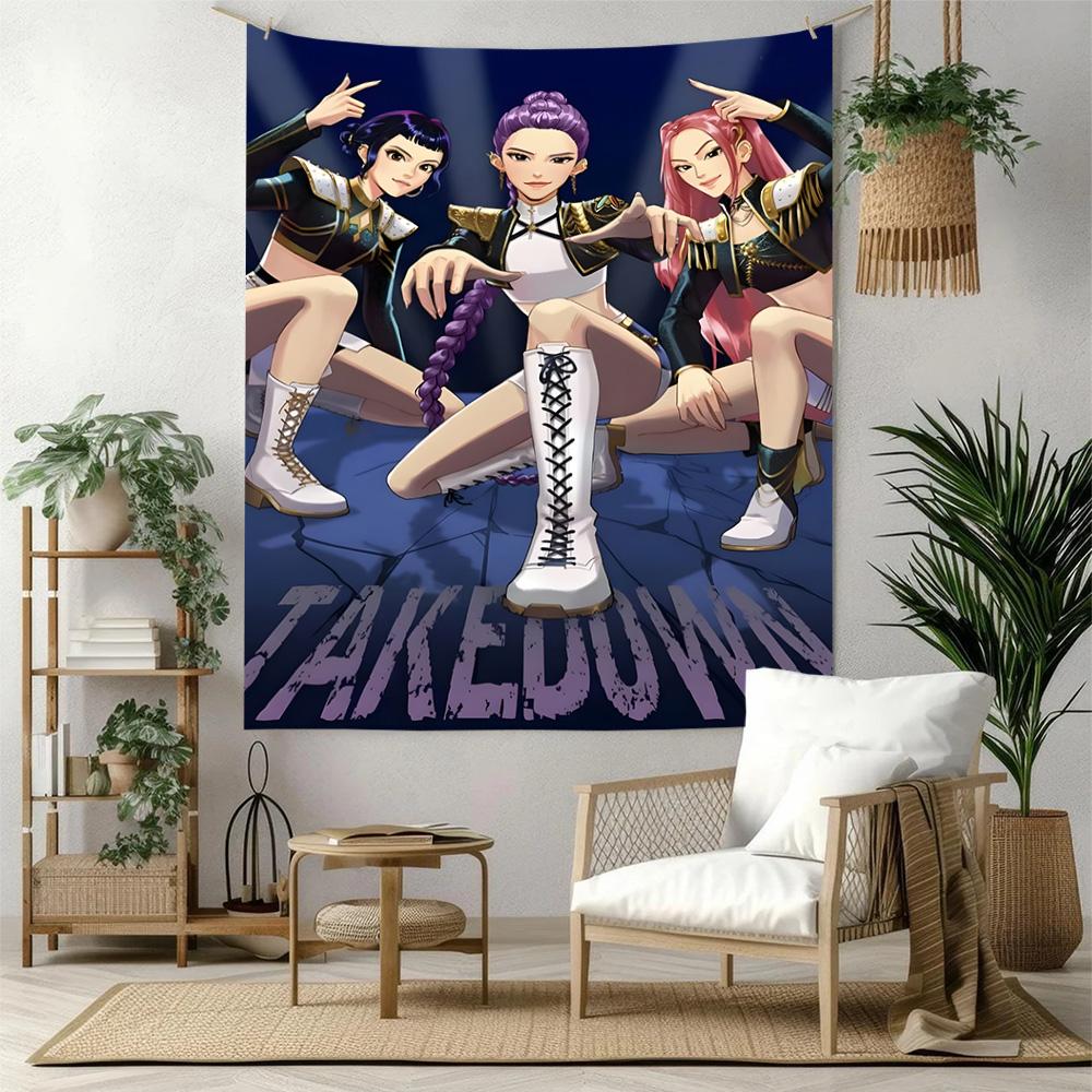 Colorful K-pop Demon Girl Vintage Tapestry Handmade Look Great for Reading Corner Studio Wall Balcony Four Seasons Vintage Wall Art