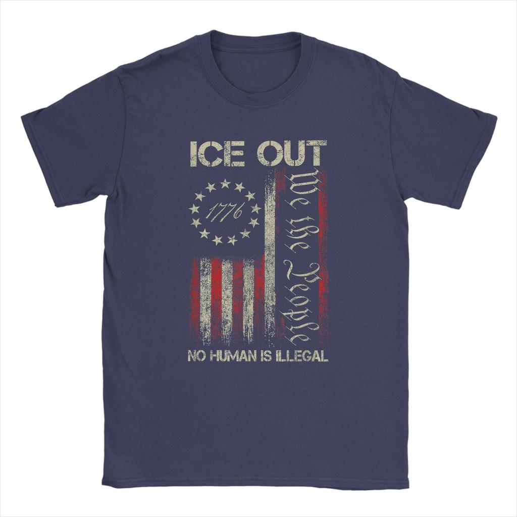 Unisex's T-Shirts Ice Out No HuUnisex is Illegal US Flag Funny Pure Cotton Tee Shirt Short Sleeve T Shirt O Neck Clothing Summer