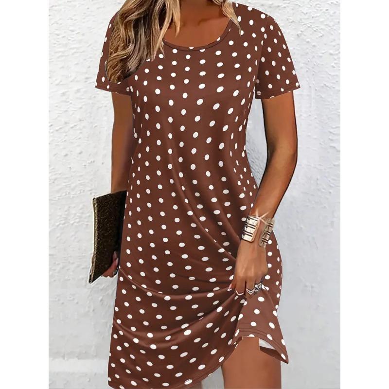 Женское платье большого размера с модной 3D-печатью в горошек, повседневное платье с коротким рукавом и круглым вырезом, с широкой юбкой