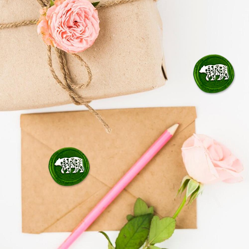 1pc Wax Seal Stamp Set Sealing Wax Stamp Solid Brass Heads with Wood Handles for Envelopes Invitations Gift Card Bear 83x22mm Stamps: 25x14.5mm
