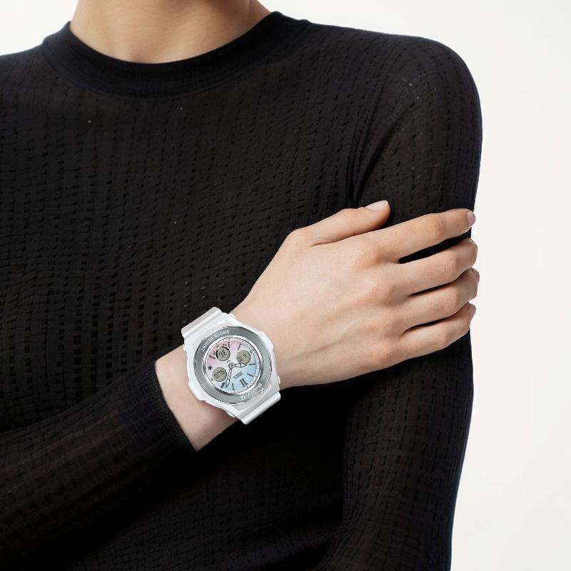 Casio BABY-G Милые Девушки Градиентный Звездный Циферблат Чисто Белые Часы Кварцевый Механизм Ремешок из Смолы Японские и Корейские Часы Женские Часы Синие BGA-100ST-7A2021