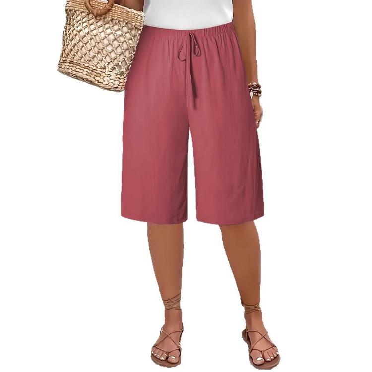 Solid Color Casual Mid Length Womens Five Point Pants
