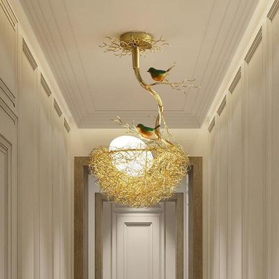 Потолочный светильник ручной работы из алюминиевого провода, светодиодный светильник для гостиной, теплая лампа для спальни, столовой, птичье гнездо, птичье гнездо, проходная люстра