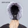 JERYAFUR Вязаная меховая шапка с подкладкой, меховая шапка из норки, меховая шапка из серебристого лисы, вязаная меховая шапка, зимняя женская лыжная шапка
