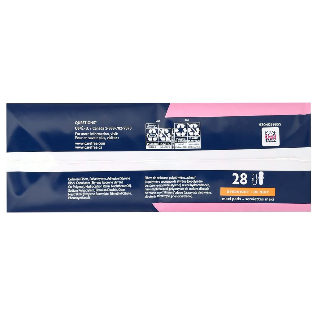 Carefree Maxi, ночная подстилка, тип «крылышко», 28 подкладок