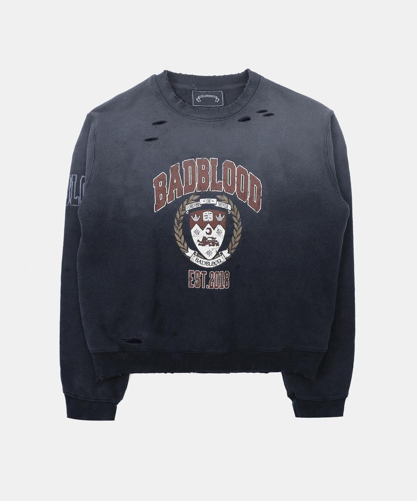 BADBLOOD Workshop Print Distressed Sweatshirt - Navy