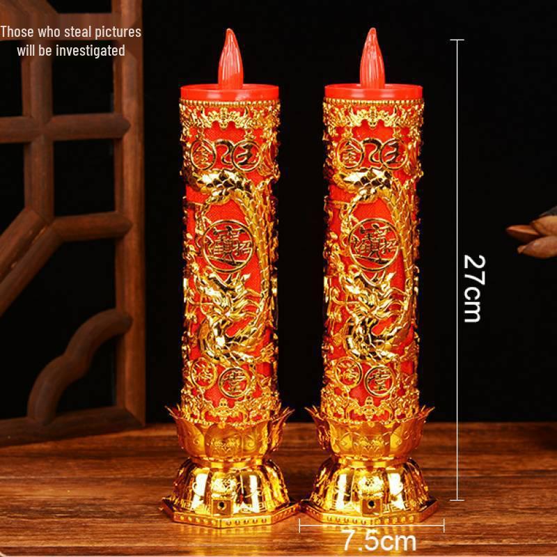 Electric Buddha & God of Wealth Candle Lamp: Plug-in, Everlasting Light, Home Decor for Attracting Wealth and Treasures.
