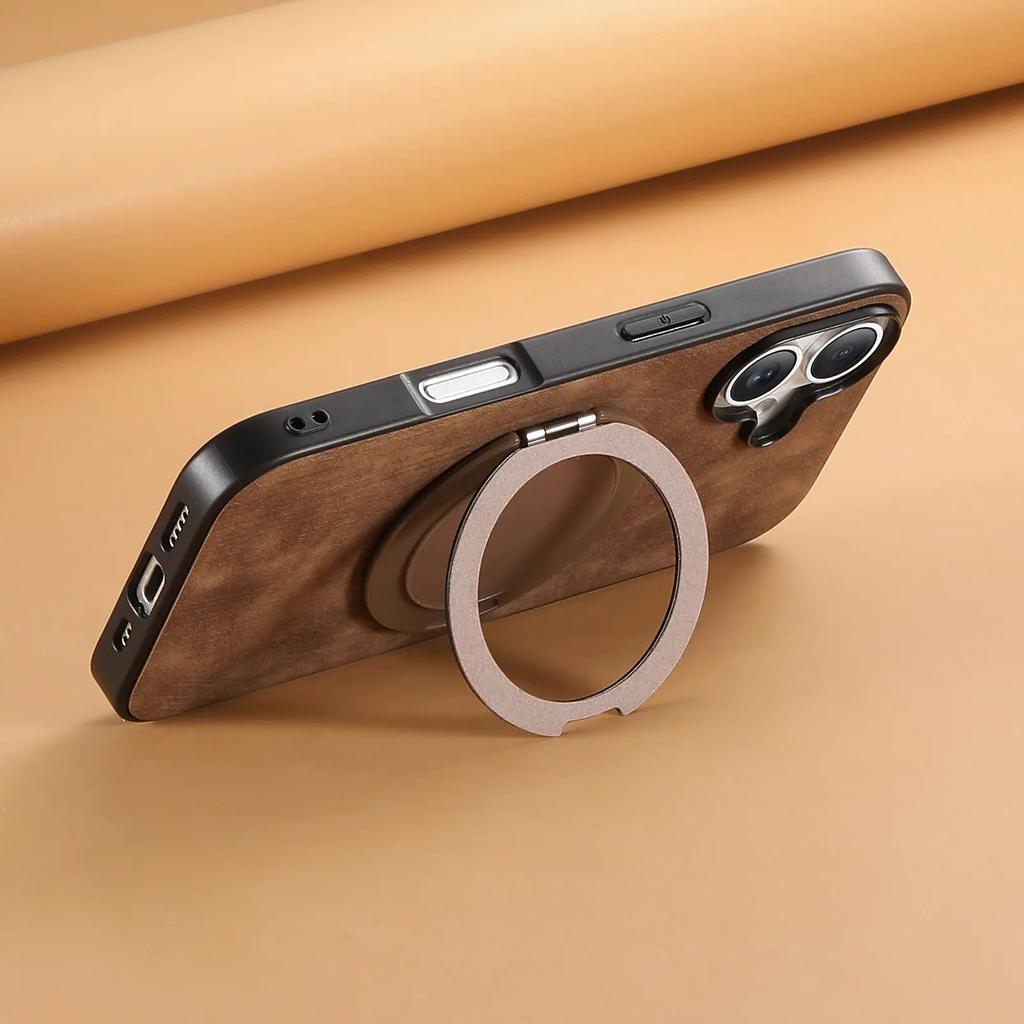 Чехол-подставка с кольцом 360° для iPhone 16 Pro Max 15 Plus 14 13 12 11 SE 2024, задняя крышка из ретро-кожи ПУ, магнитная