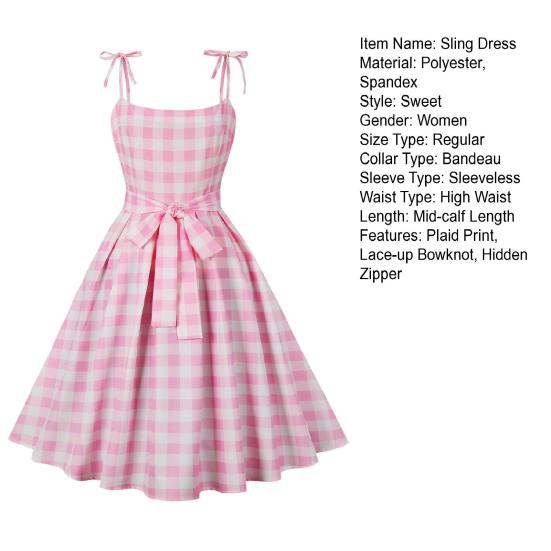 Женское розовое клетчатое платье без рукавов со шнуровкой и бантом, потайная молния, фигурист, подол, коктейльное вечернее платье-качели, праздничный костюм