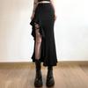 2024 Summer Women's Sexy Waist-Cinching Lace-Up Slit Midi Skirt with Irregular Hem - European & American Style