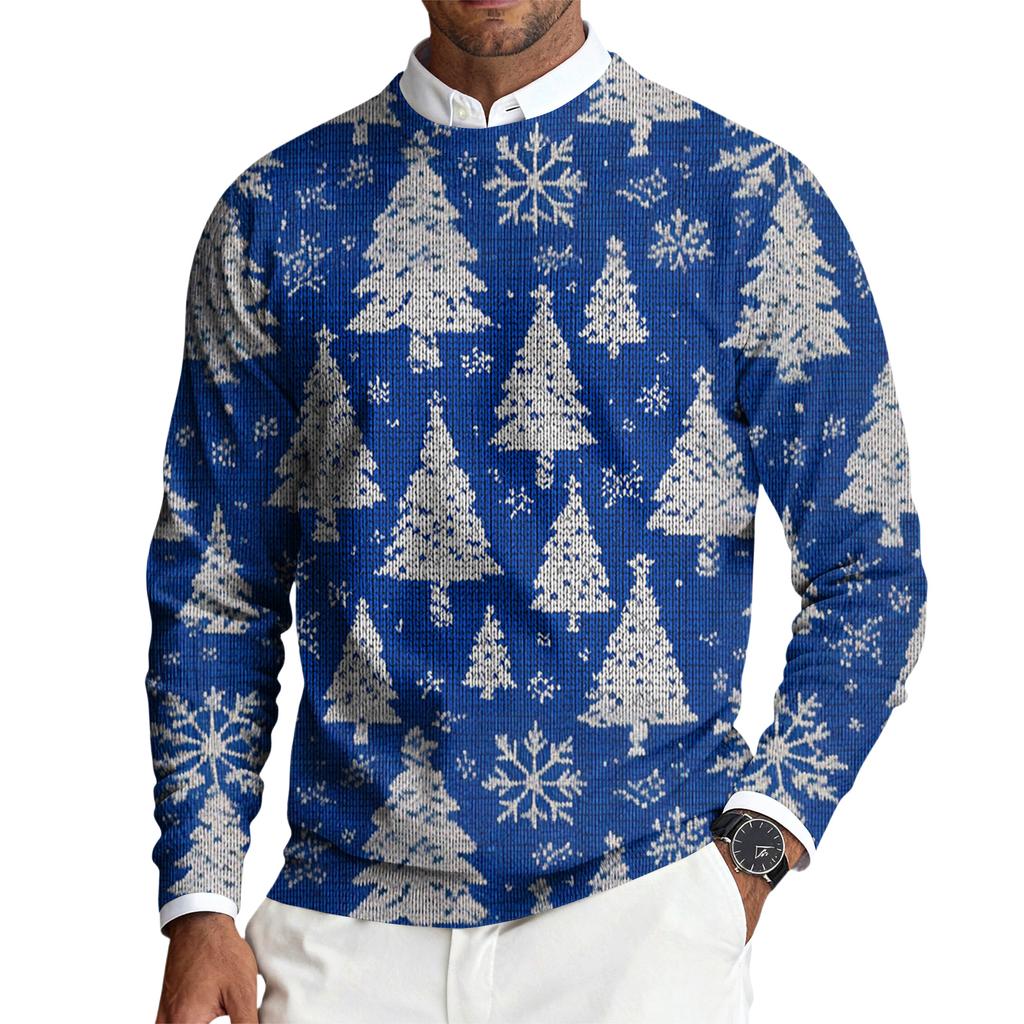 Мужской пуловер с круглым вырезом, длинными рукавами и рубчатой вязкой