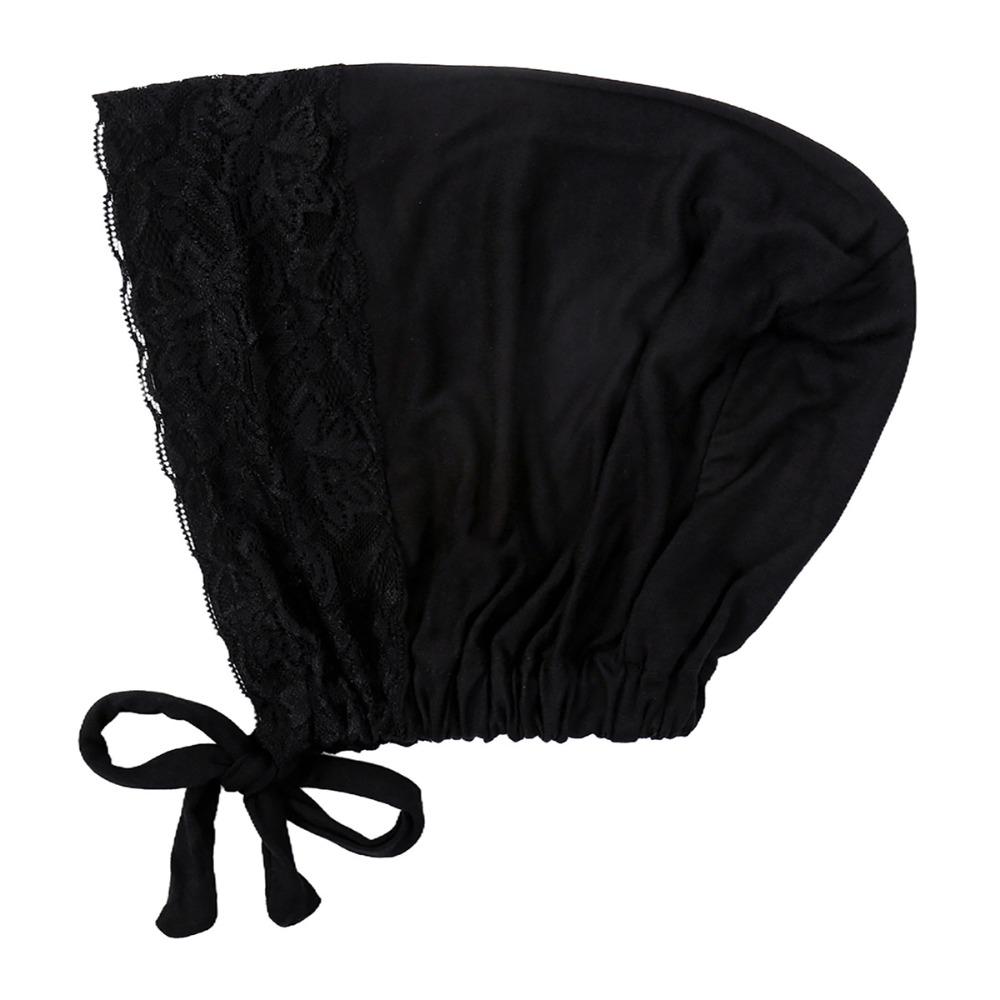 Lace Headdress Bottom Hat Solid Color Head Turban Versatile Hijab Bonnet