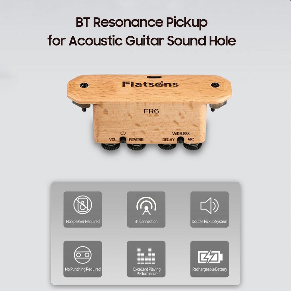 Guitar Pickup Multifunctional Rechargeable BT Connection Acoustic Guitar Soundhole Pickup with Reverberation and Delay