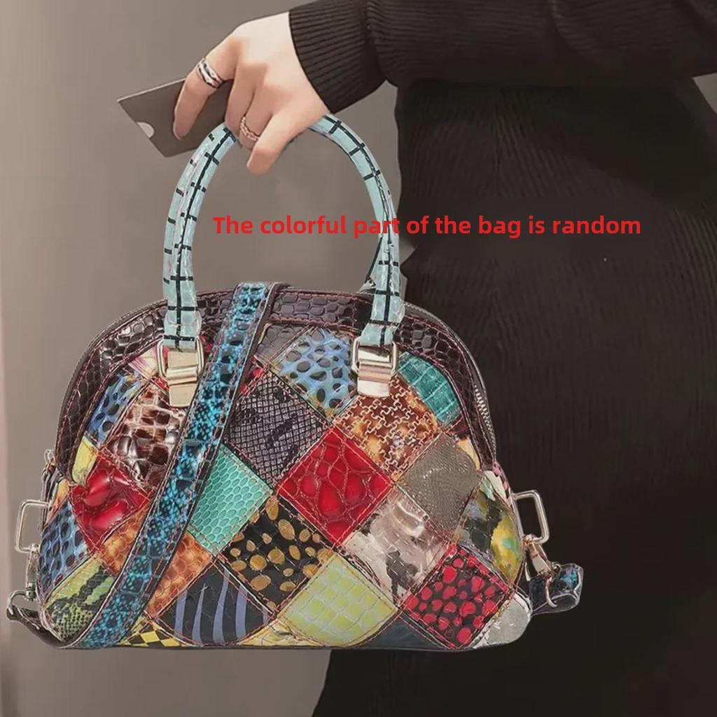 Bohemian Retro Genuine Leather Contrast Color Crossbody Handbag