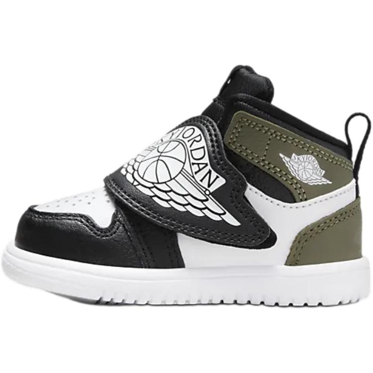 Jordan Sky Jordan 1 Slip Resistant Abrasion Resistant Mid top Toddler Shoes Black White Green Infant And Toddler BQ7196-092