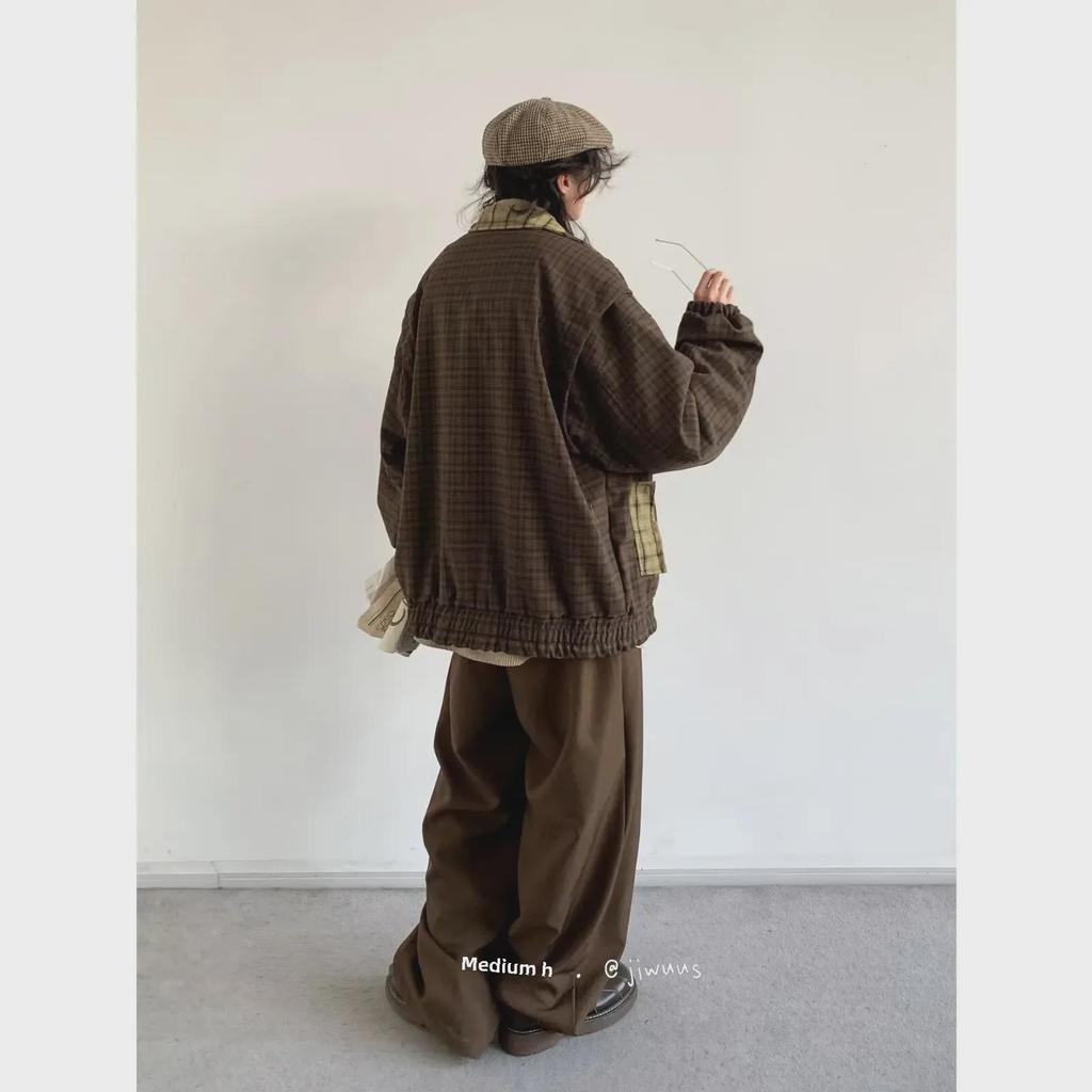 Куртка унисекс в стиле ретро с вышивкой в клетку - осенняя свободная посадка с повседневными лацканами