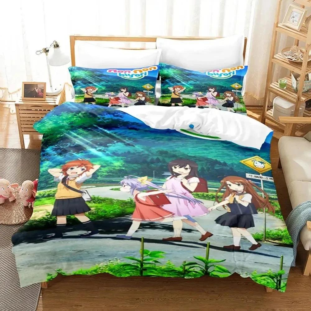 3D Печать Аниме Non Non Biyori Комплект Постельного Белья Пододеяльник Размер King Queen Мальчики Взрослые Мягкое Одеяло Наволочка
