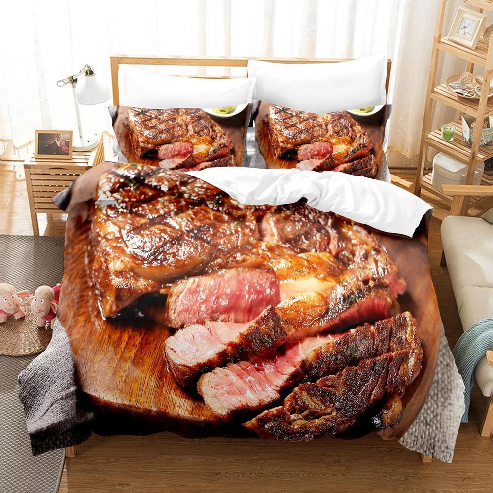 2024 Beefsteak Single Double Full Queen King Size Bedding Set Boys Bedroom Duvet Cover 3D Print Gourmet Steak