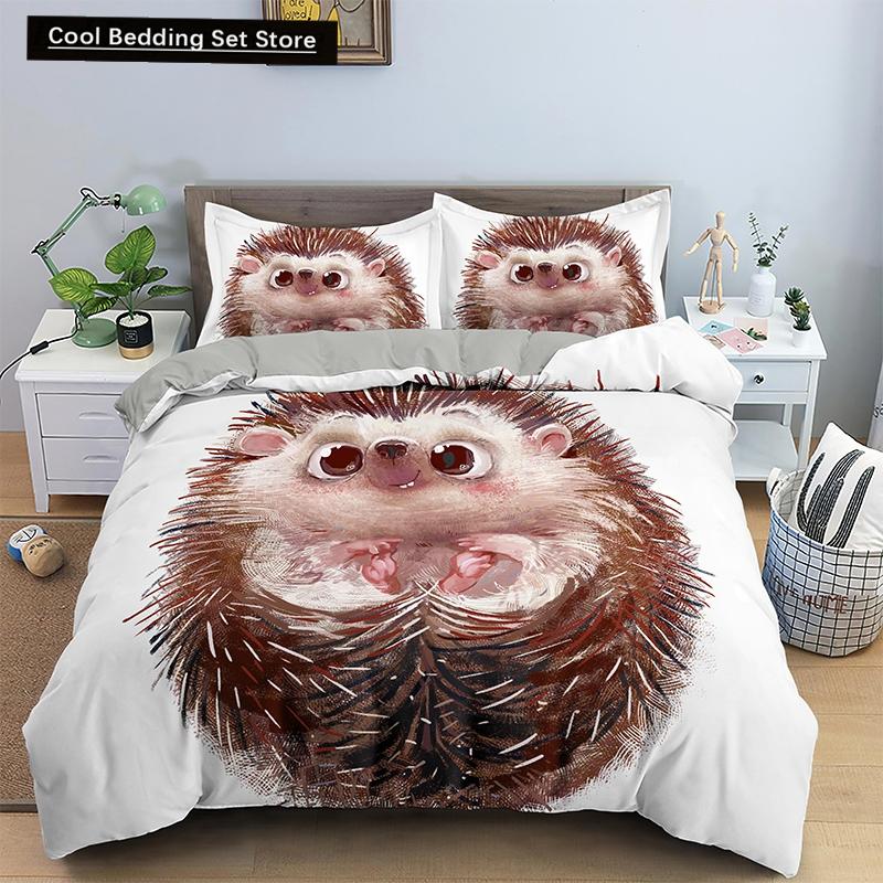 Пододеяльник с изображением ежа King Queen 3D Lovely Animal Комплект постельного белья для детей, подростков, взрослых, дикая природа, пододеяльник, наволочка, детские подарки
