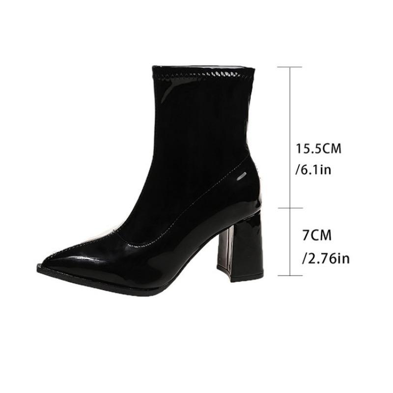 Brown Boots Women Round Toe Block Low Heel Chelsea Boots Black Slip On Patent Leather Ankle Boots Comfortable Non-slip Shoes