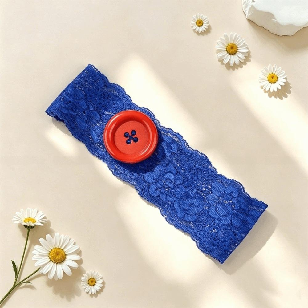 Hollow-Out Button Headwrap Lightweight Mesh Elastic Hair Bands Lace Floral Headbands  Women
