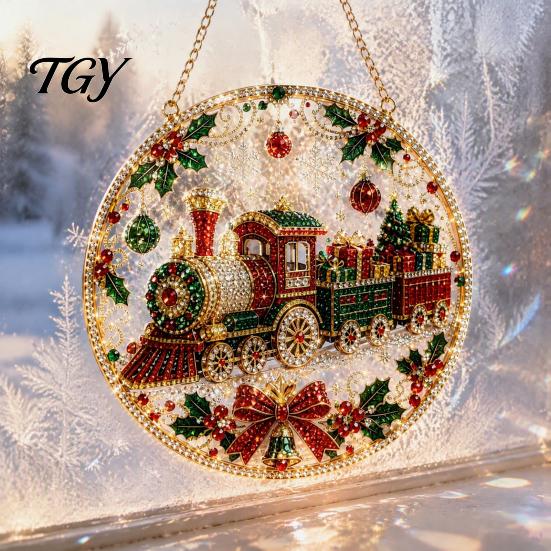 Textured Bead Art Kit Christmas Faux Diamond Ornament Kit, Santa Angel Sun Catcher DIY Acrylic Stress Free Creative Hobby Round Board, 3D Craft