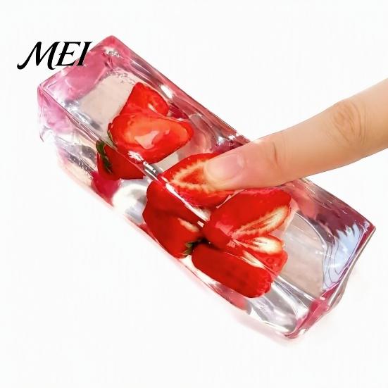 Non Rebound Squeeze Toys Clear Bar Toy with Fake Fruit Inside, Stress Relief Shapeable Soft TPR Fidget Gadgets Stick Sensory Toy, Transparent