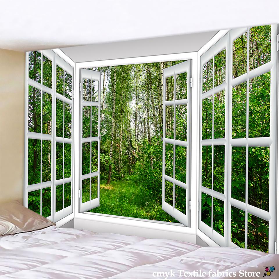 3D пейзажная живопись за окном, настенный гобелен, психоделическое колдовство, скандинавский стиль, украшение для дома, настенная живопись