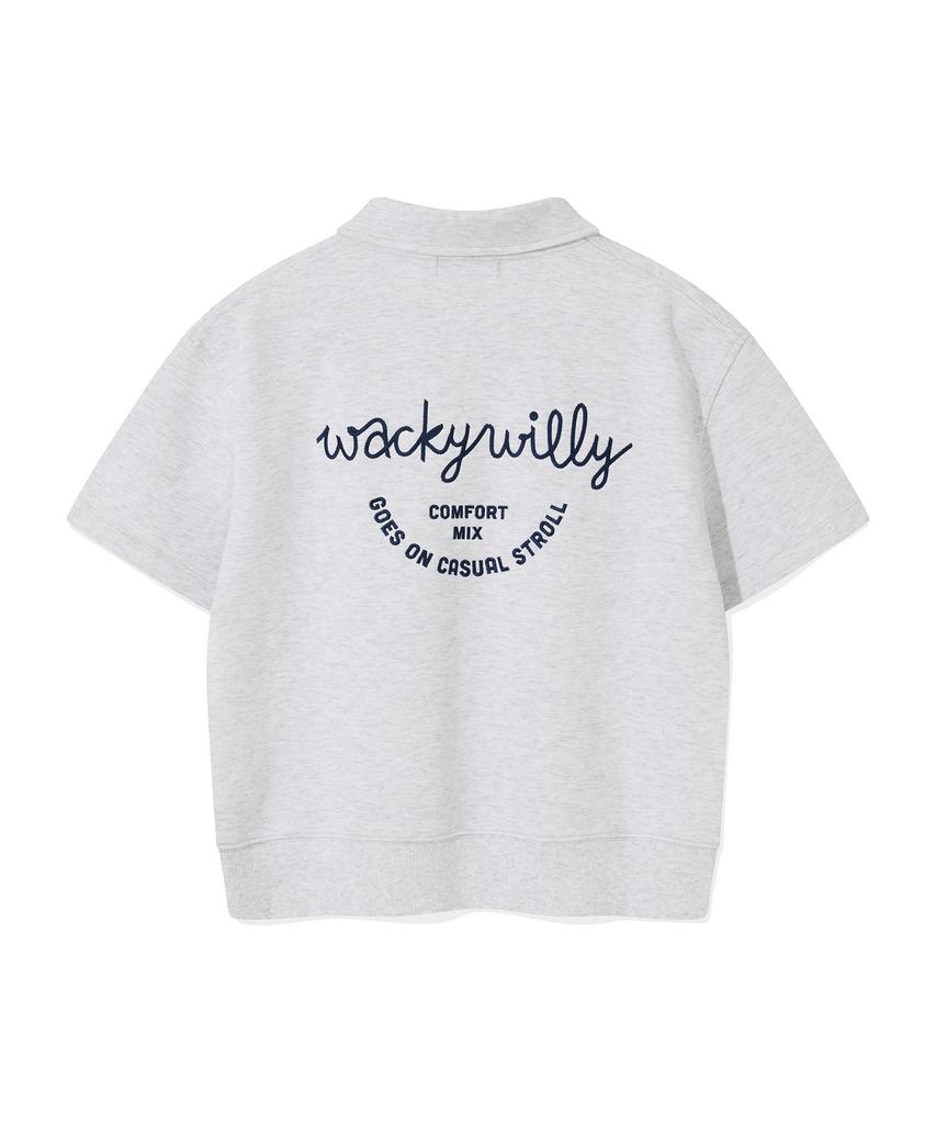 WACKY WILLY Женская футболка с молнией до середины и короткими рукавами, с логотипом-опечаткой, светло-серая