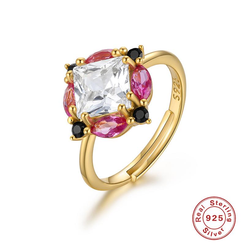 S925 Sterling Silver Luxury Noble Natural Stone Ring Gold Plated Open Wedding Engagement Ring Index Finger Ring
