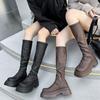 Осенние и зимние сапоги женские новые толстые каблуки толстая подошва сзади молнии сапоги тонкие эластичные сапоги рыцарские сапоги прилив