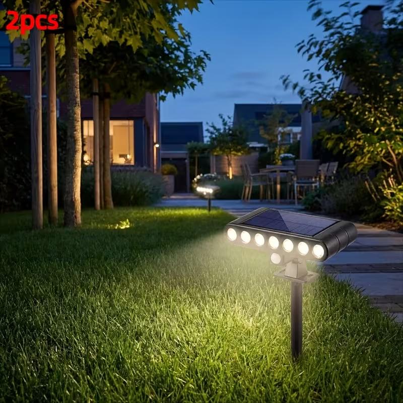1-2pc 7 LED Solar Outdoor Spotlights Adjustable Automatic Flag Pathway Lights Landscape Ground Lamps for Garden Pool Trees Patio