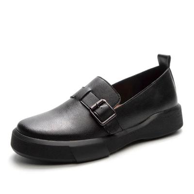 Женские туфли на плоской подошве, британский стиль, весенне-осенние лоферы с круглым носком и неглубоким слипером, женские туфли из воловьей кожи большого размера