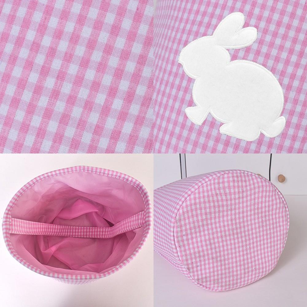 Embroidery Easter Rabbit Basket Plaid Easter Gift Basket Reusable Toys Storage Bag  Nursery Storage