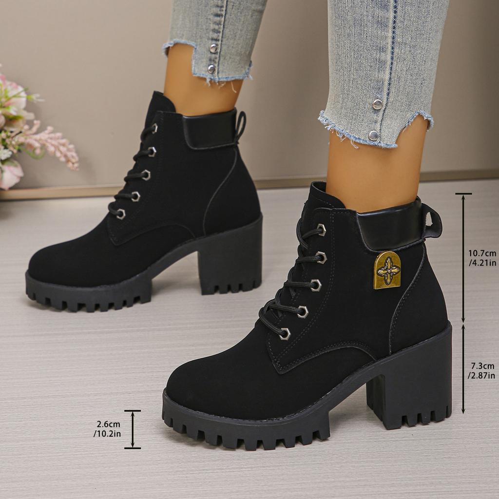 Foreign Trade Large Size Thick Heel British Style Color Matching Martin Boots Women's New Thick-soled Waterproof Table Lace-up Leather Boots