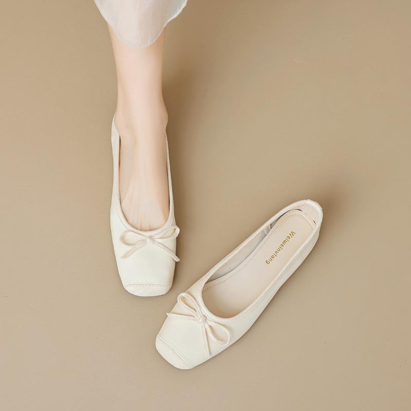 Французские одинарные туфли женские летние балетки на плоской подошве с бантом на мягкой подошве туфли бабушки