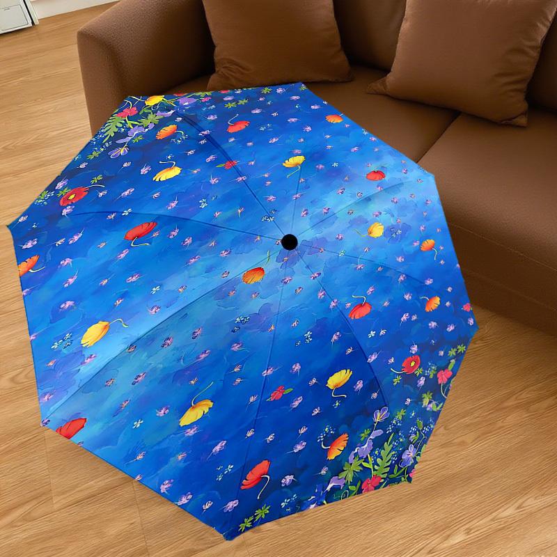 1PC Floral Pattern Fabric Umbrella-8-Rib Reinforced Portable Folding Travel Suitable for All Seasons Outdoor Daily Use  -J0330