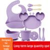 Children's Silicone Crab Dinnerware Set - 9-Piece, Three-Grid Plate with Bowl